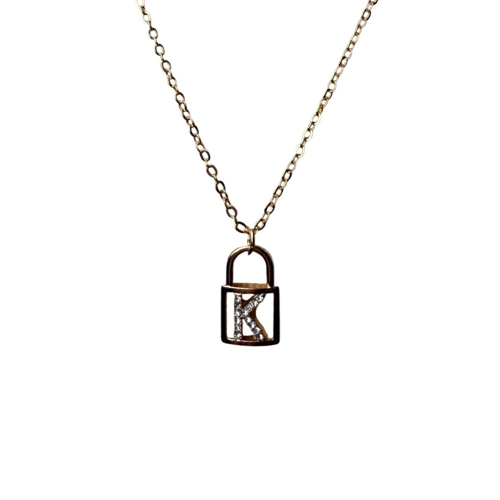 Rose Gold Tone Crystal Initial K Padlock Pendant Necklace Dainty Y2K Statement